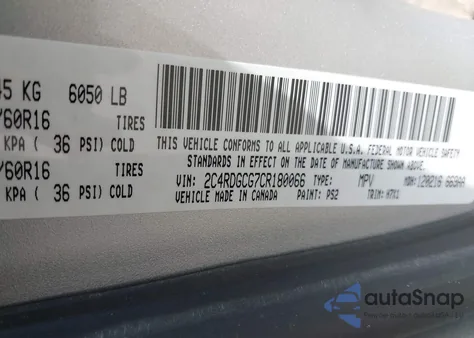 2012 Dodge Grand Caravan Sxt из США, поврежденный, VIN 2C4RDGCG7CR180066